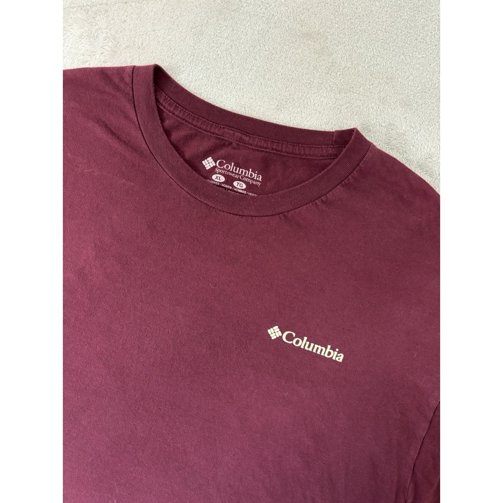 Columbia Sportswear TShirt XL Red Graphic Bison Outdoor 100% Cotton Short Sleeve